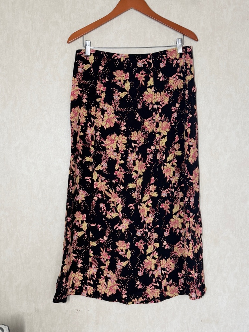 Free People Black Floral Midi Skirt with Pink and Yellow Accents - Picture 8 of 14